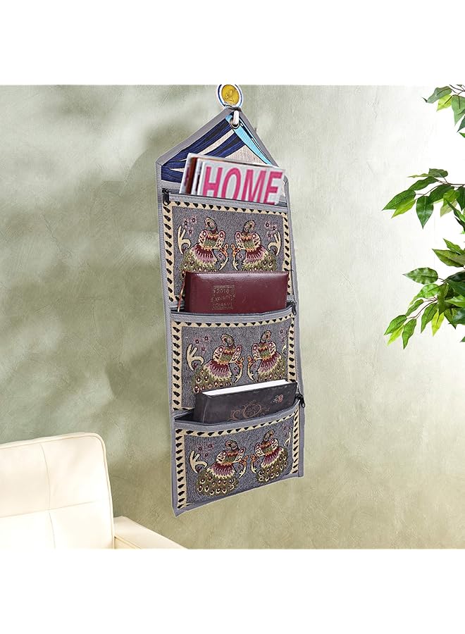 Kuber Industries Cotton 1 Piece Wall Hanging Magazine Letter Holder Grey - Image 2