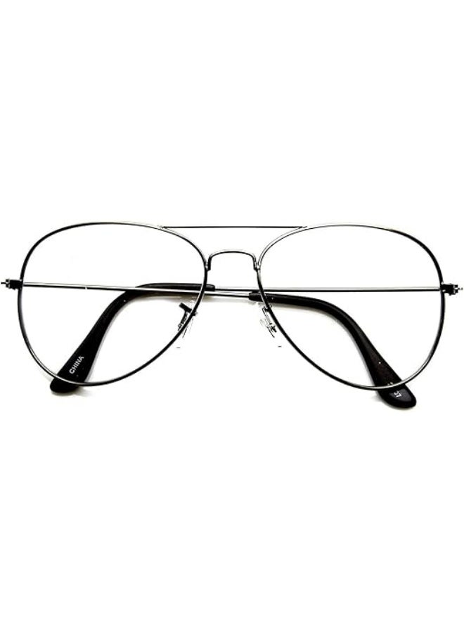 نظارات طبية بنمط إطار الطيار (Aviator) للجنسين - إطار معدني اسود أنيق - عدسات شفافة - Image 1