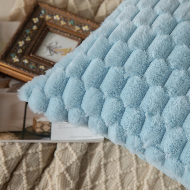 MANDIOO Pack of 2 Light Blue Super Soft Plush Fluffy Decorative Throw Pillow Covers 18x18 inch Faux Fur Wool Velvet Cushion Covers Pillow Cases Couch Sofa Bed Living Room - Image 4