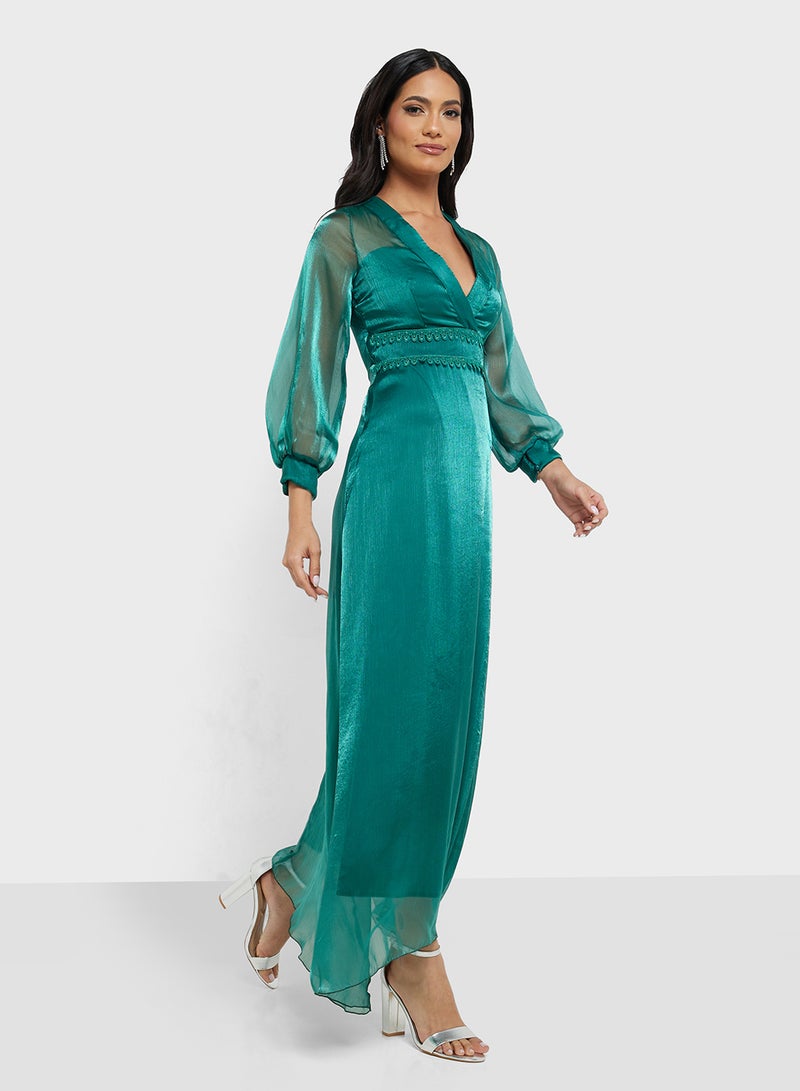 Khizana Emerald Chiffon Gown Dress - Image 4