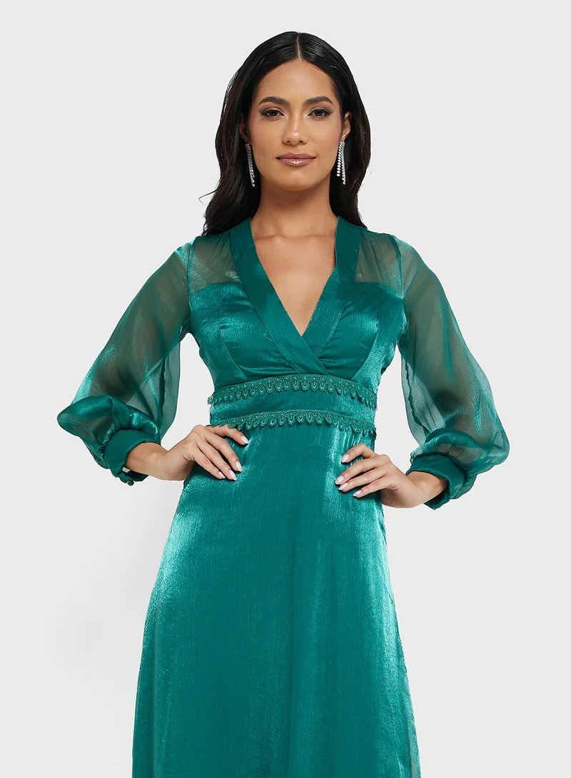 Khizana Emerald Chiffon Gown Dress