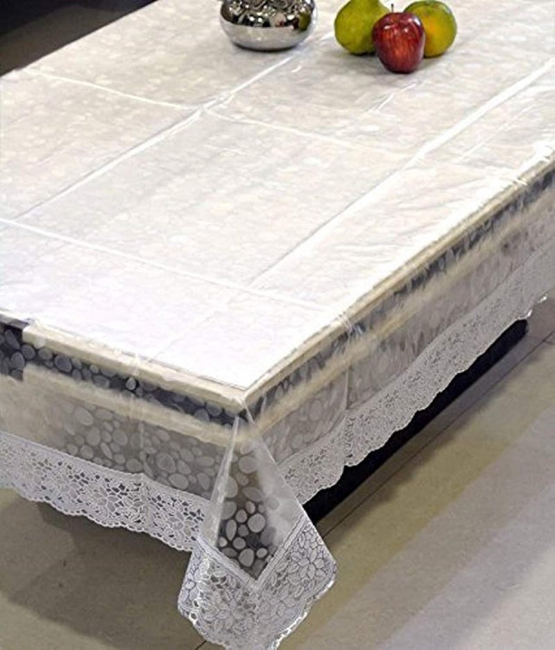 Kuber Industries Polyvinyl Chloride Table Cloth|Center Table Cover|Round Table Cover|Table Cover 4 Seater|Silver Lace - Image 2