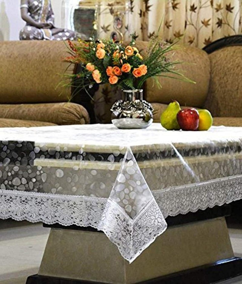 Kuber Industries Polyvinyl Chloride Table Cloth|Center Table Cover|Round Table Cover|Table Cover 4 Seater|Silver Lace - Image 1
