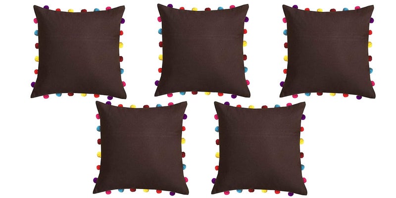 Lushomes Cushion Cover 18x18 Boho Cushion Covers Sofa Pillow Cover Cushion Covers with Tassels Cushion Cover with pom pom 18x18 Inches Set of 5Brown - Image 1