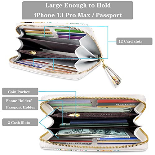 Coco Rossi Women Wallets Multi Card Case Wallet Clutch Wallet Card Holder Organizer Ladies Purse Floral Tassel Wrist strap Purse,White Sunflower - Image 3