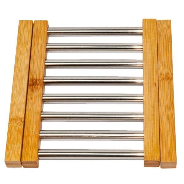LASALE Heat Resistant Bamboo Pot Holder Stand Stainless Steel Wire Mesh Rack for Kitchen Dining Home - Image 5
