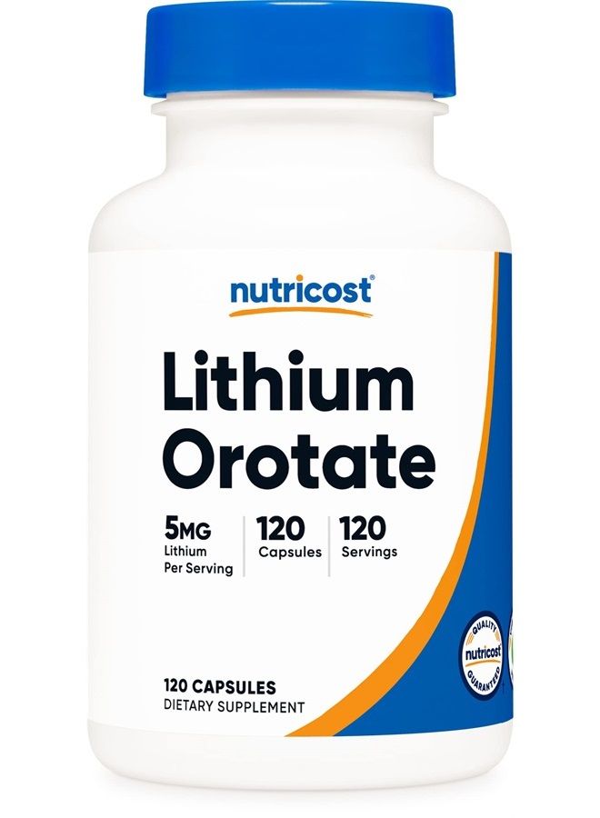 Nutricost ليثيوم أوروتات 5 ملغ، 120 كبسولة - كبسولات نباتية، غير معدلة وراثيًا، خالية من الغلوتين - Image 1