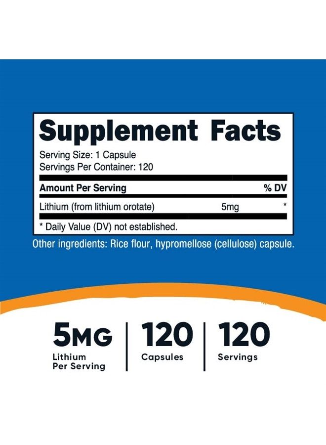 Nutricost ليثيوم أوروتات 5 ملغ، 120 كبسولة - كبسولات نباتية، غير معدلة وراثيًا، خالية من الغلوتين - Image 2
