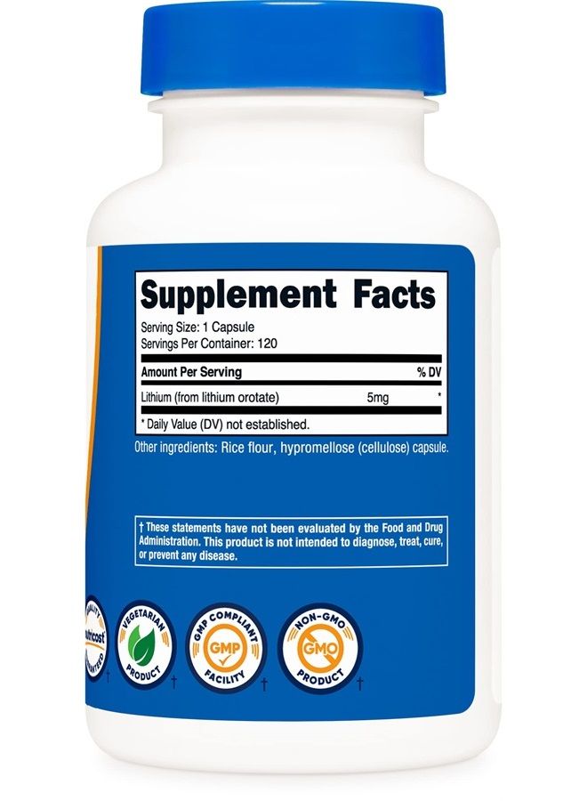 Nutricost ليثيوم أوروتات 5 ملغ، 120 كبسولة - كبسولات نباتية، غير معدلة وراثيًا، خالية من الغلوتين - Image 4