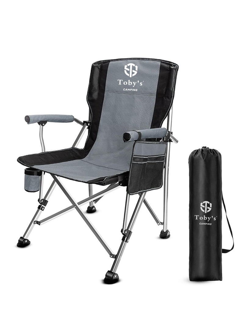 Toby's - Toby's Outdoor Folding Chair Camping Heavy Duty Steel Frame Breathable Mesh Back Padded Armrest Lawn Chairs Folding Portable Camping Chair with Cup Holder - Image 1