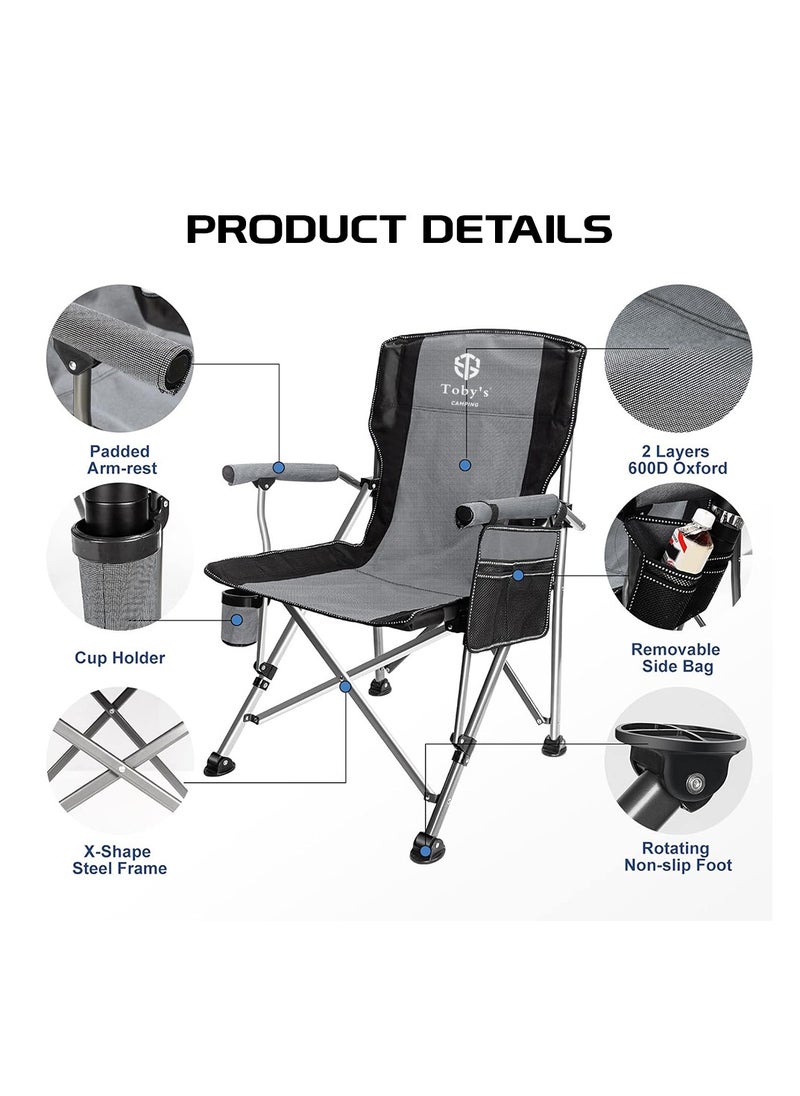 Toby's - Toby's Outdoor Folding Chair Camping Heavy Duty Steel Frame Breathable Mesh Back Padded Armrest Lawn Chairs Folding Portable Camping Chair with Cup Holder - Image 1