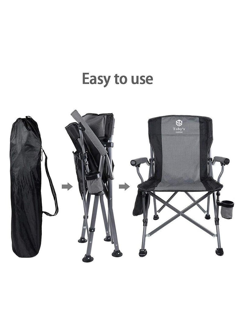 Toby's - Toby's Outdoor Folding Chair Camping Heavy Duty Steel Frame Breathable Mesh Back Padded Armrest Lawn Chairs Folding Portable Camping Chair with Cup Holder - Image 1