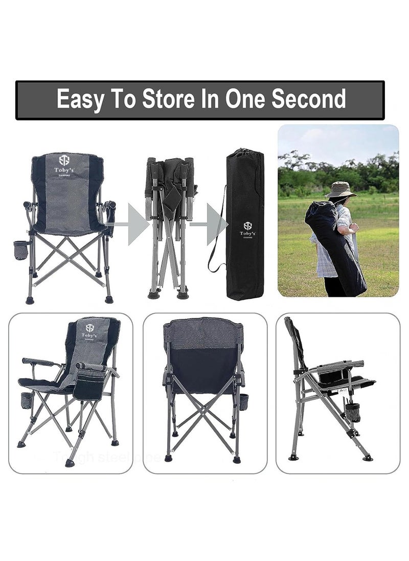 Toby's - Toby's Outdoor Folding Chair Camping Heavy Duty Steel Frame Breathable Mesh Back Padded Armrest Lawn Chairs Folding Portable Camping Chair with Cup Holder - Image 1