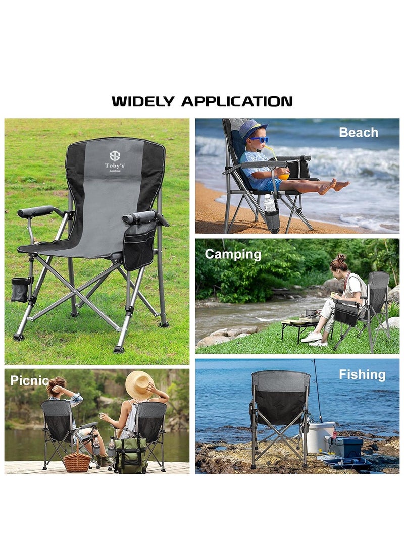 Toby's - Toby's Outdoor Folding Chair Camping Heavy Duty Steel Frame Breathable Mesh Back Padded Armrest Lawn Chairs Folding Portable Camping Chair with Cup Holder - Image 1