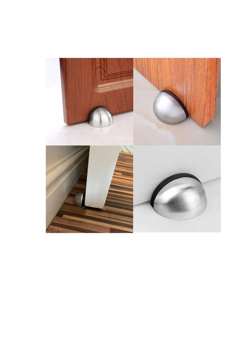 MAFRA Half Moon Oval Floor Door Stopper Solid Stainless Steel Door Stop and Rubber Bumper 1 Pcs (Silver) - Image 2