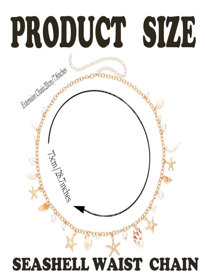 اوريو سلسلة خصر أوريو بوهو على شكل نجم البحر، سلسلة بطن ذهبية من الصدف، سلسلة جسم صيفية للشاطئ للنساء - Image 5