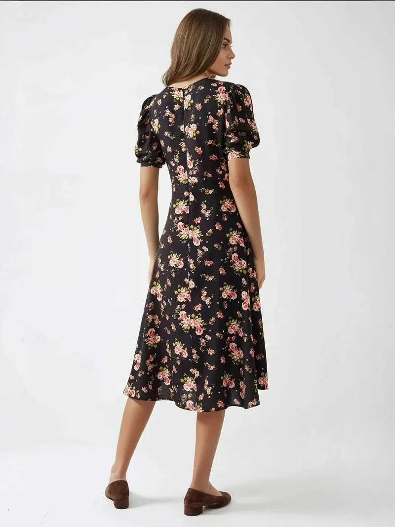 HICCUP Multicolor Floral Crew Neck Midi Dress for Women | Best Price UAE