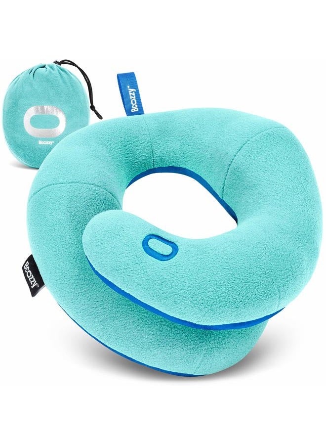 BCOZZY Kids Travel Neck Pillow (3-7 Y/O)- Patented Soft Toddler Pillow for Head & Chin Support in Car Seat, Airplane, and Road Trip Sleeping. Adjustable Size. Washable. Carry Bag. Small, Light Blue - Image 1