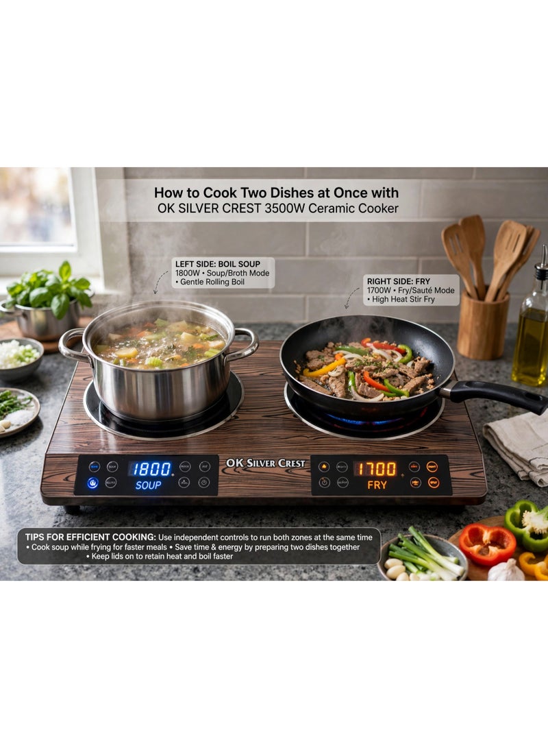 SILVER CREST High-Power Silver Crest 2-Burner Ceramic Cooker Experience powerful and convenient cooking with the Silver Crest two-burner ceramic cooker, combining 3500W performance, dual cooking zones, elegant styling, easy operation, and reliable everyday functionality. - Image 1