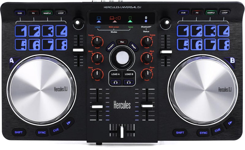 Hercules Universal DJ| 2-Deck DJ Controller, Bluetooth, 16 Performance-Pads, Audio In/Out, full DJ Software DJUCED included, PC/Mac/iOS/Android - Image 5