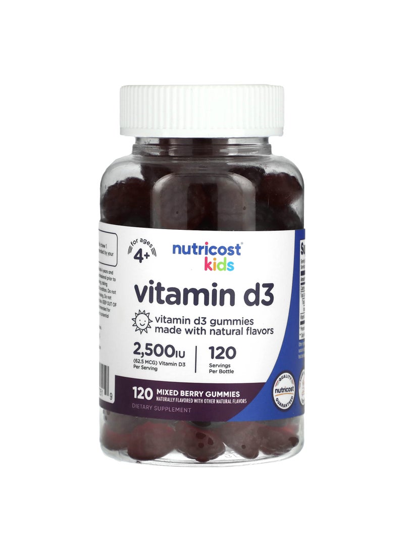 Nutricost Kids, Vitamin D3, Ages 4+, Mixed Berry, 62.5 mcg (2,500 IU), 120 Gummies