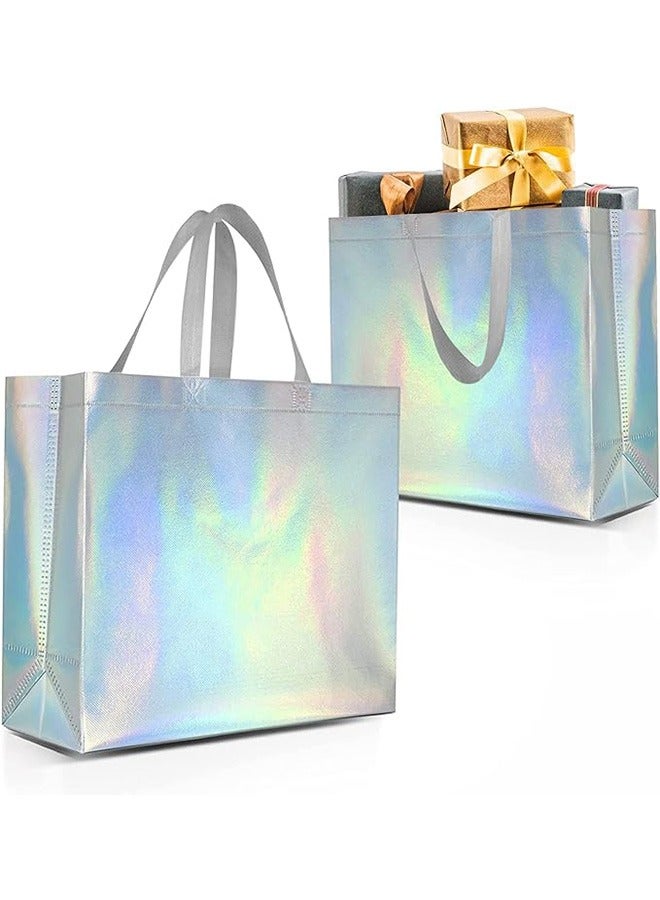 Garlo 6Pcs Reusable Gift Bags,Iridescent Glossy Tote Bags with Handle,Glossy Finish Grocery Bag,Non-woven Shopping Bags,Foldable Bridesmaids Bags Gift Bags for Women Bridesmaid Wedding Birthday Party - Image 1