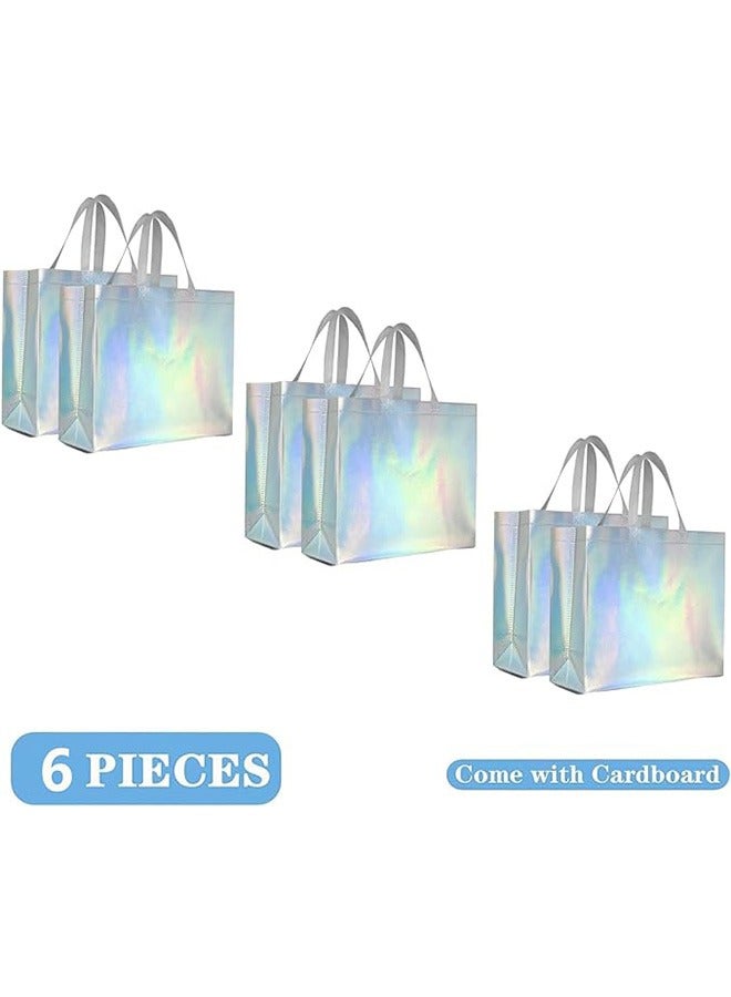 Garlo 6Pcs Reusable Gift Bags,Iridescent Glossy Tote Bags with Handle,Glossy Finish Grocery Bag,Non-woven Shopping Bags,Foldable Bridesmaids Bags Gift Bags for Women Bridesmaid Wedding Birthday Party - Image 2