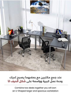 سيلين هاوس مكتب العاب قيمنق ركن كمبيوتر على شكل حرف L مكتب منزلي ومحطة عمل للكتابة والالعاب، طاولة مكتب قيمنج متينة كبيرة الحجم مع فتحات الاسلاك والكيابل سهلة التجميع حجم 153*58.5*72سم  (أسود)  - Image 3