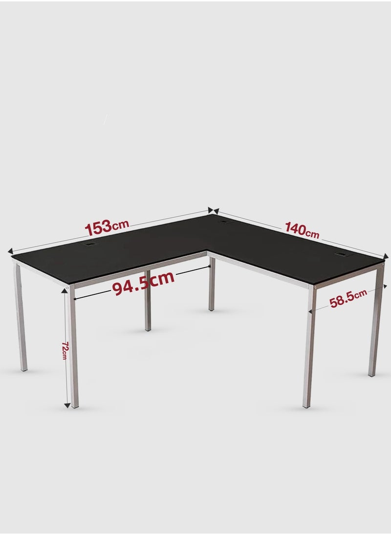 Selene House - Gaming Desk Computer Corner Table L-Shaped Desk for Home Office Gaming Writing Workstation Sturdy Larger Size Spacious Desk Table with String Holes Easy Assembly 153*58.5*72CM(Black) - Image 1