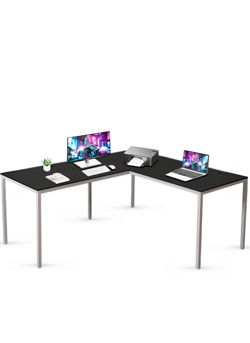 Selene House - Gaming Desk Computer Corner Table L-Shaped Desk for Home Office Gaming Writing Workstation Sturdy Larger Size Spacious Desk Table with String Holes Easy Assembly 153*58.5*72CM(Black) - Image 1