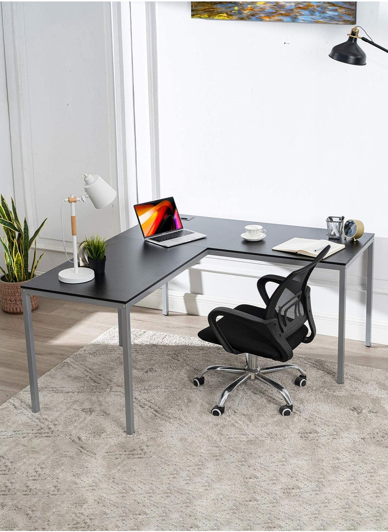 Selene House - Gaming Desk Computer Corner Table L-Shaped Desk for Home Office Gaming Writing Workstation Sturdy Larger Size Spacious Desk Table with String Holes Easy Assembly 153*58.5*72CM(Black) - Image 1