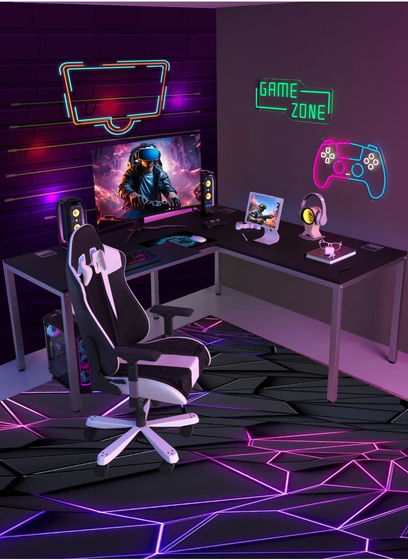 Selene House - Gaming Desk Computer Corner Table L-Shaped Desk for Home Office Gaming Writing Workstation Sturdy Larger Size Spacious Desk Table with String Holes Easy Assembly 153*58.5*72CM(Black) - Image 1