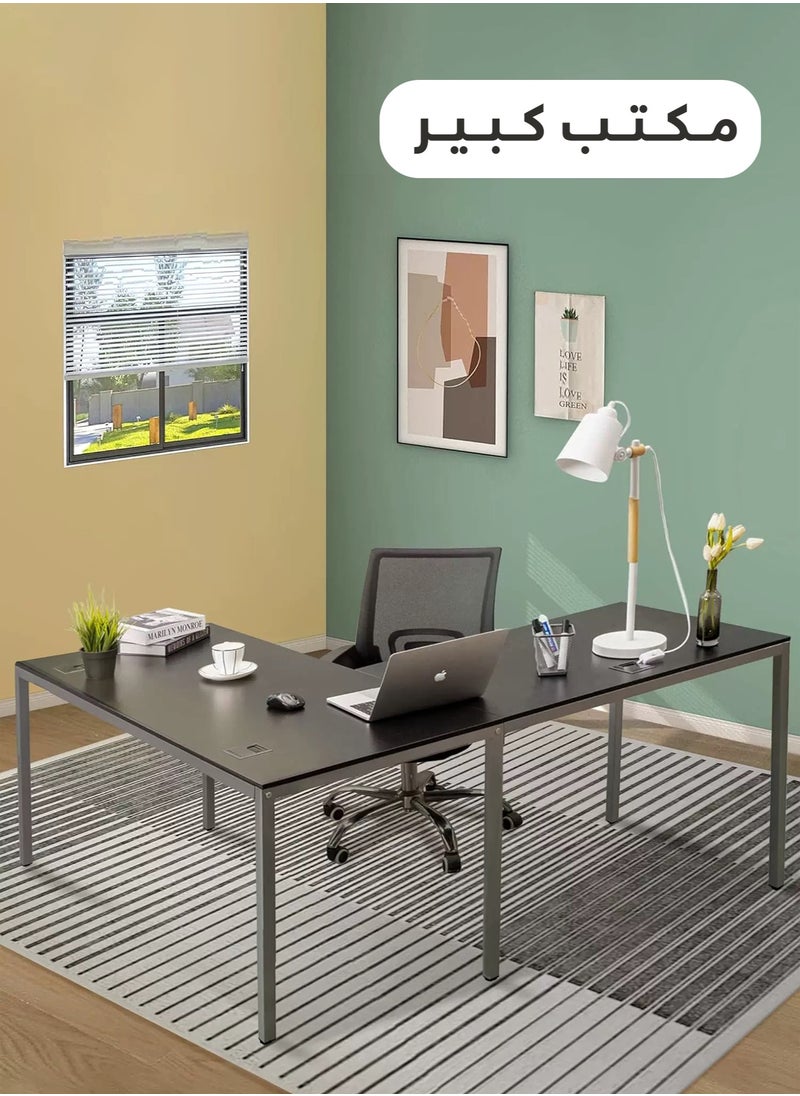 Selene House - Gaming Desk Computer Corner Table L-Shaped Desk for Home Office Gaming Writing Workstation Sturdy Larger Size Spacious Desk Table with String Holes Easy Assembly 153*58.5*72CM(Black) - Image 1