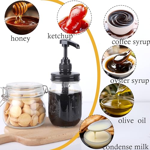 GLUKIEWT Glass Mason Syrup Sauce Bottle With Dispenser Pump 16 Oz Mason Jar Honey Coffee Syrup Condiment Ketchup Container Food Grade Airtight & Leak-Proof -2 set - Image 5