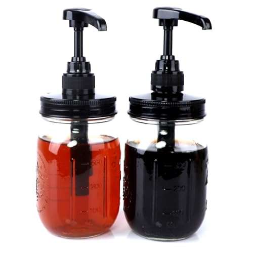 GLUKIEWT Glass Mason Syrup Sauce Bottle With Dispenser Pump 16 Oz Mason Jar Honey Coffee Syrup Condiment Ketchup Container Food Grade Airtight & Leak-Proof -2 set - Image 1