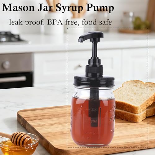 GLUKIEWT Glass Mason Syrup Sauce Bottle With Dispenser Pump 16 Oz Mason Jar Honey Coffee Syrup Condiment Ketchup Container Food Grade Airtight & Leak-Proof -2 set - Image 2