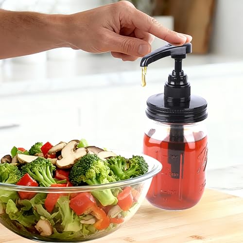 GLUKIEWT Glass Mason Syrup Sauce Bottle With Dispenser Pump 16 Oz Mason Jar Honey Coffee Syrup Condiment Ketchup Container Food Grade Airtight & Leak-Proof -2 set - Image 3