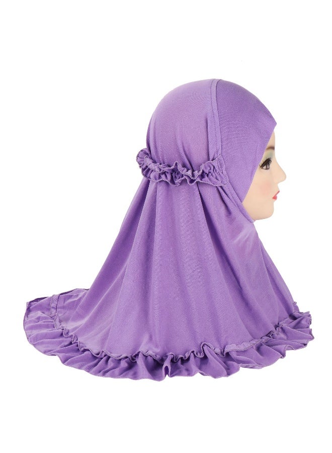NIBEMINENT Hijab Scarf Girls Kids Ruffle Lotus Leaf Hijabs Solid Color Head Scarfs for Baby  - Image 1