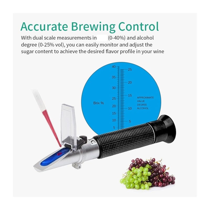 Refractometer， Refractometer, Handheld Alcohol Sugar Tester Wine Meter Densitometer 0-25% Beer 0-40% Grapes,for Honey, Molasses - Image 2