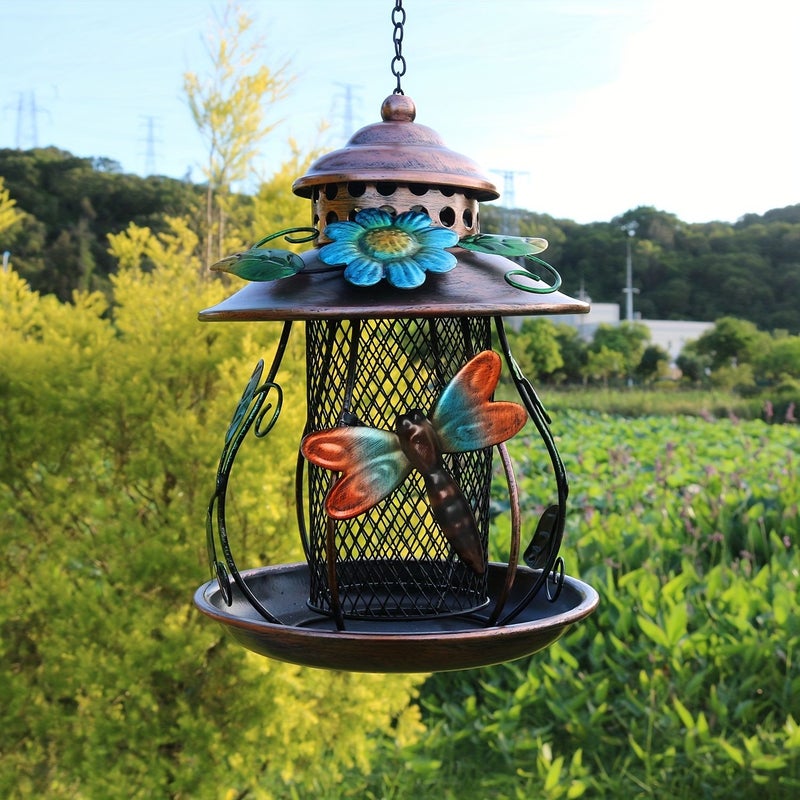 Iron Mesh Bird Feeder Dragonfly Decor with Hooks for Outdoor Garden Patio - Image 4