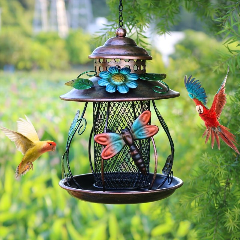 Iron Mesh Bird Feeder Dragonfly Decor with Hooks for Outdoor Garden Patio - Image 1