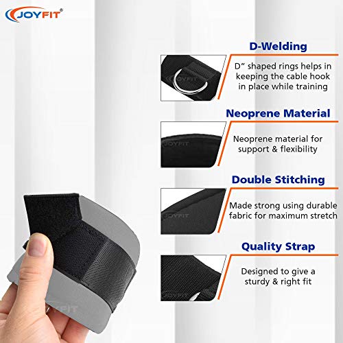 Joyfit Ankle Straps- with D Rings for Cable Machine, Kickbacks, Glute Workouts, Leg Extensions, Curls & Hip Abductors with Padded Neoprene Support, Ideal for Men & Women [Pair] - Image 2