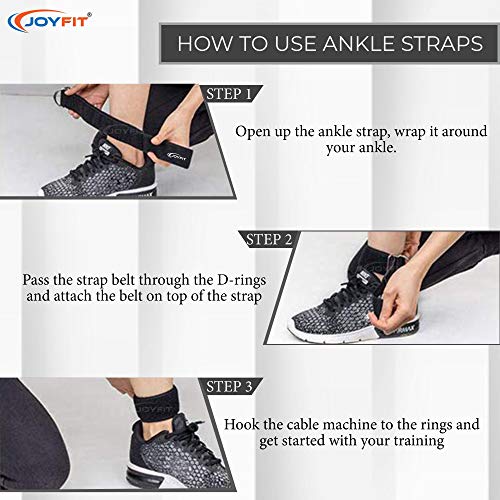 Joyfit Ankle Straps- with D Rings for Cable Machine, Kickbacks, Glute Workouts, Leg Extensions, Curls & Hip Abductors with Padded Neoprene Support, Ideal for Men & Women [Pair] - Image 4