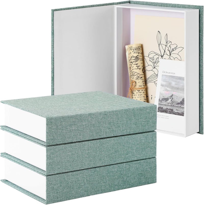 Tioncy 3 Pcs Neutral Linen Book Box Decorative Faux Book Props Storage for Modern Farmhouse Home Decor Bookshelf Table Card Photo DIY Keepsake(8.6 x 6.1 x 1.8 Inch,Green) - Image 1