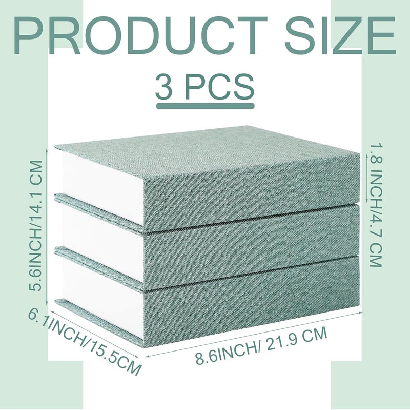 Tioncy 3 Pcs Neutral Linen Book Box Decorative Faux Book Props Storage for Modern Farmhouse Home Decor Bookshelf Table Card Photo DIY Keepsake(8.6 x 6.1 x 1.8 Inch,Green) - Image 2