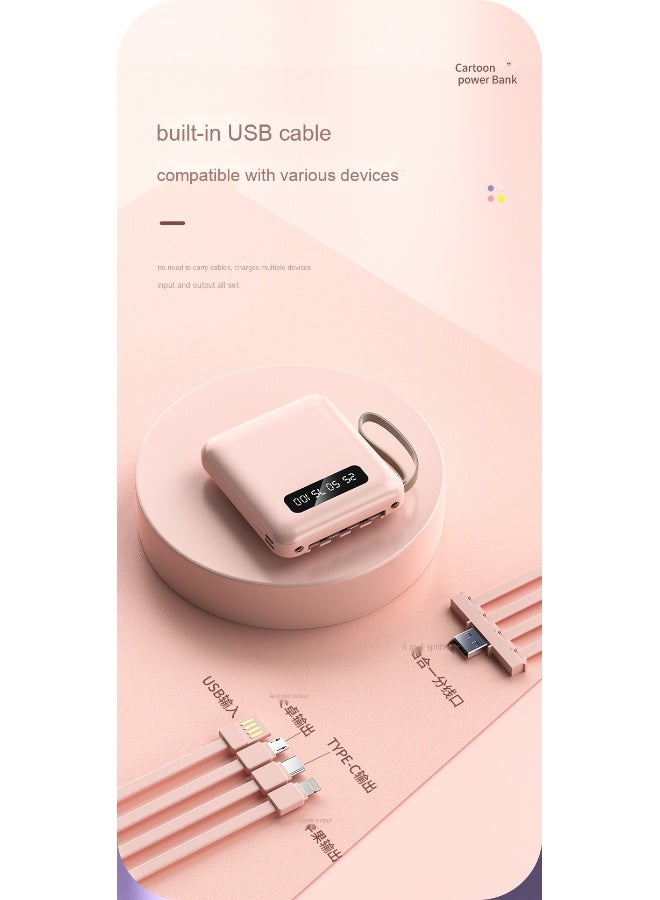 10,000mAh Power Bank with LED Display, Built-in Cable, High Capacity Mini Portable Charger - Image 2