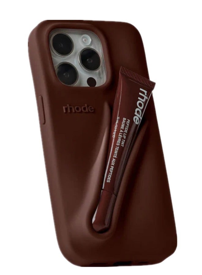 Rhode iPhone 14 Pro Max Phone Case with Lip Gloss ,Silicone Shockproof and Scratch-Resistant Protective Case,Phone Rhode Case with Silicone Lipstick Holder,Applicable to iPhone 14 Pro Max-（Espresso） - Image 2