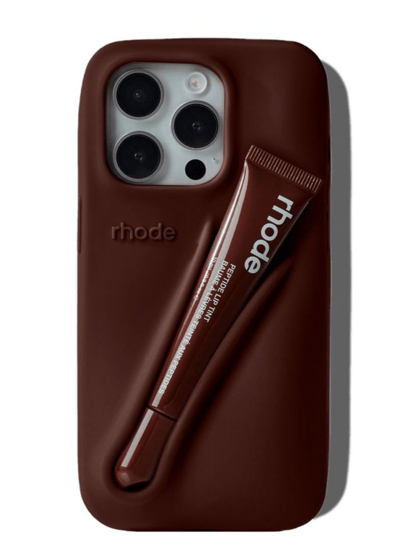 Rhode iPhone 14 Pro Max Phone Case with Lip Gloss ,Silicone Shockproof and Scratch-Resistant Protective Case,Phone Rhode Case with Silicone Lipstick Holder,Applicable to iPhone 14 Pro Max-（Espresso） - Image 1