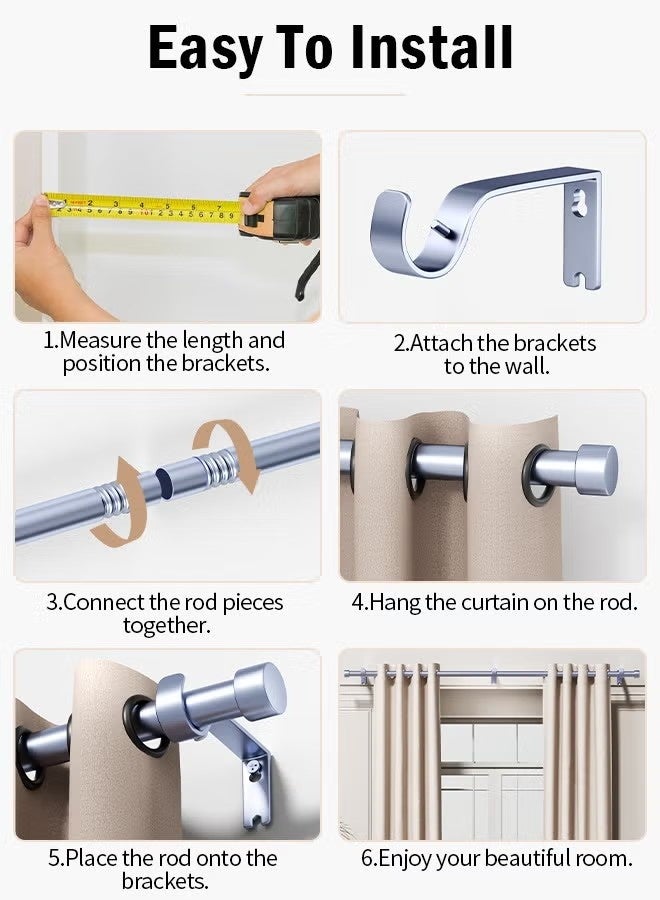 Beauenty Curtain Rods Extendable Curtain Poles with Brackets Fitting Set 25mm Curtain Poles for Bedroom Living Room Outdoor - Image 3