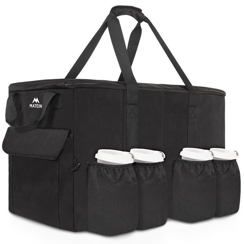MATEIN Insulated Food Delivery Bag, XXXL Thermal Catering Bag for Hot & Cold Food, Water-Resistant Foldable Pizza Delivery Carriers for Transport with 4 Cup Holders & Reinforced Bottom, Black - Image 1